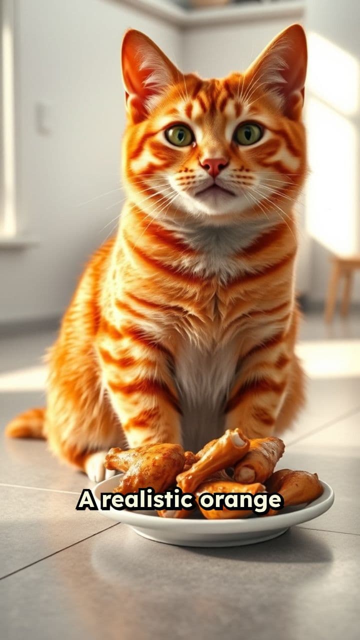Happy Cat Enjoying Chicken Wings
