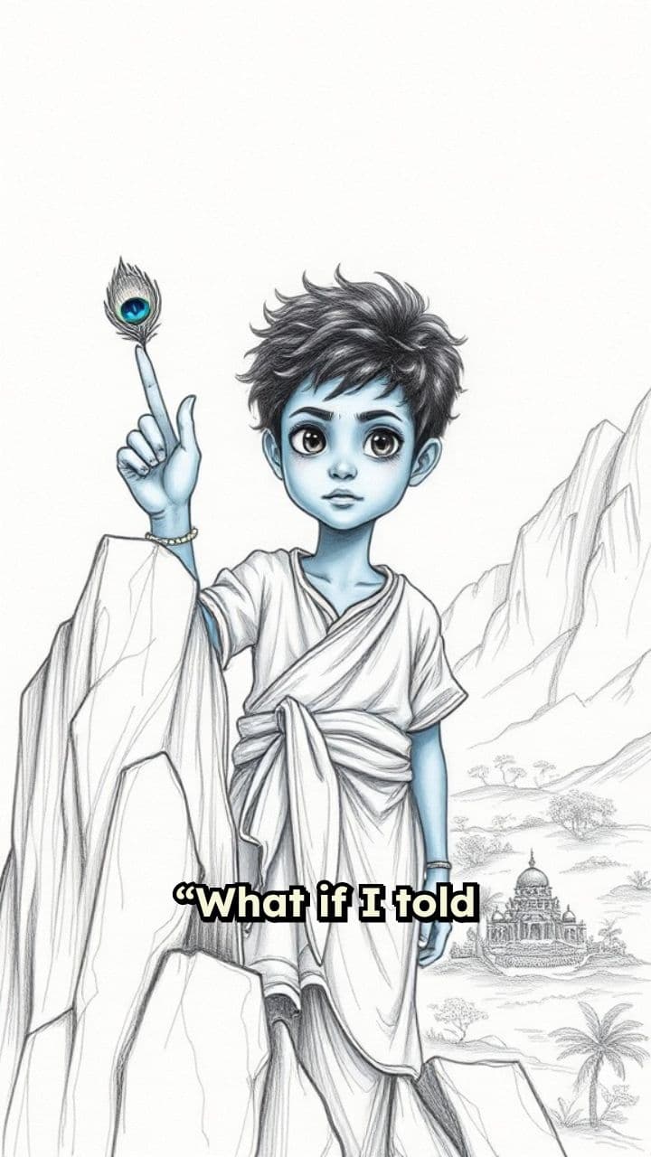 Krishna Lifts Govardhan to Protect Vrindavan