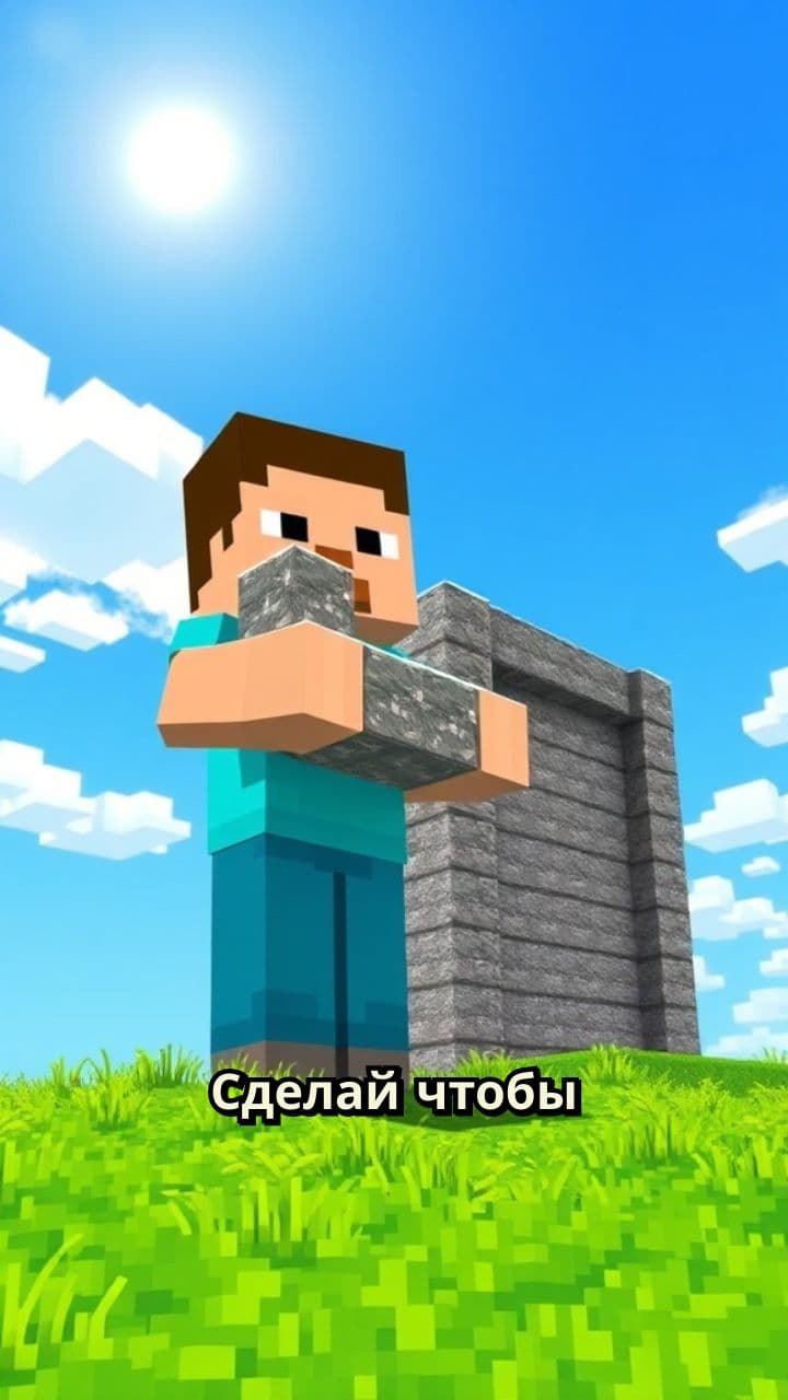 Персонаж Майнкрафта строит замок