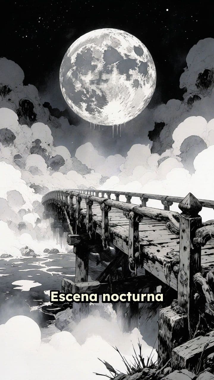 Misty Moonlit Bridge to Golden Light