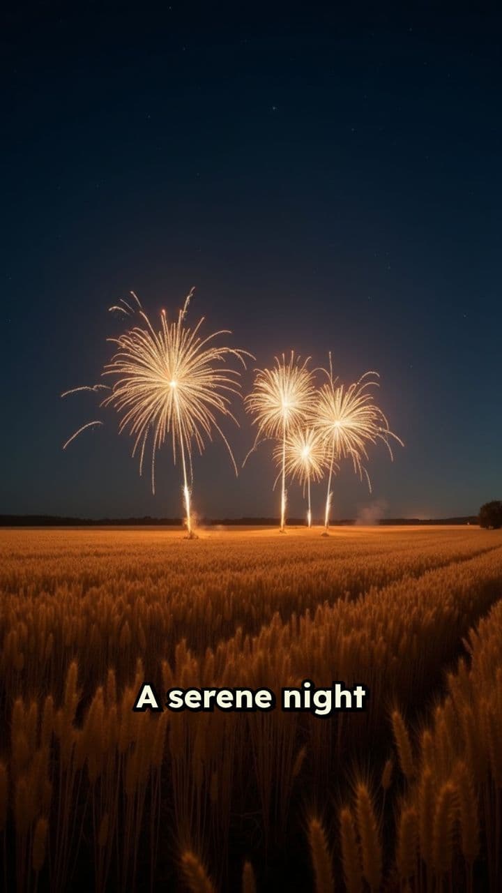 Night Sky Wheatfield Fireworks