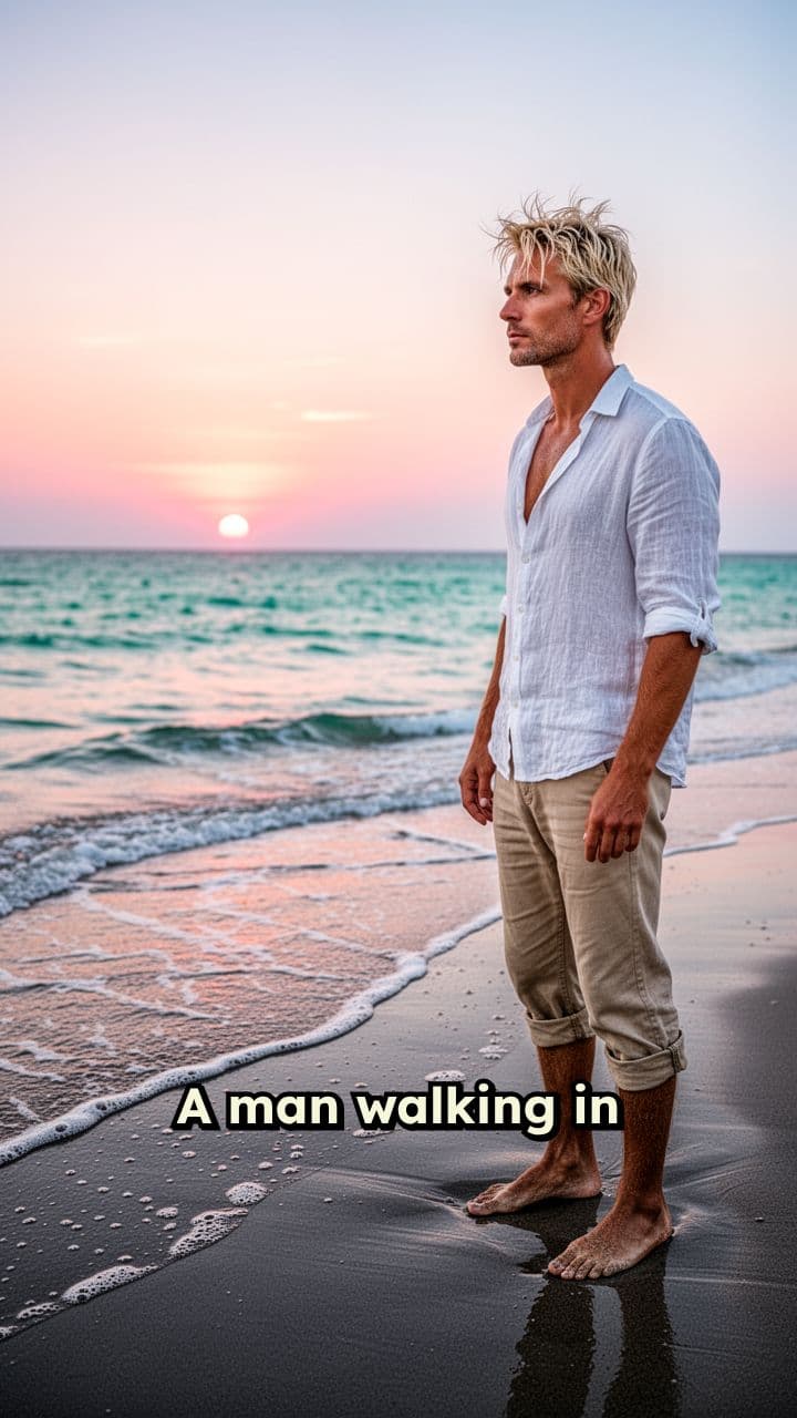 A Man Walking on the Beach