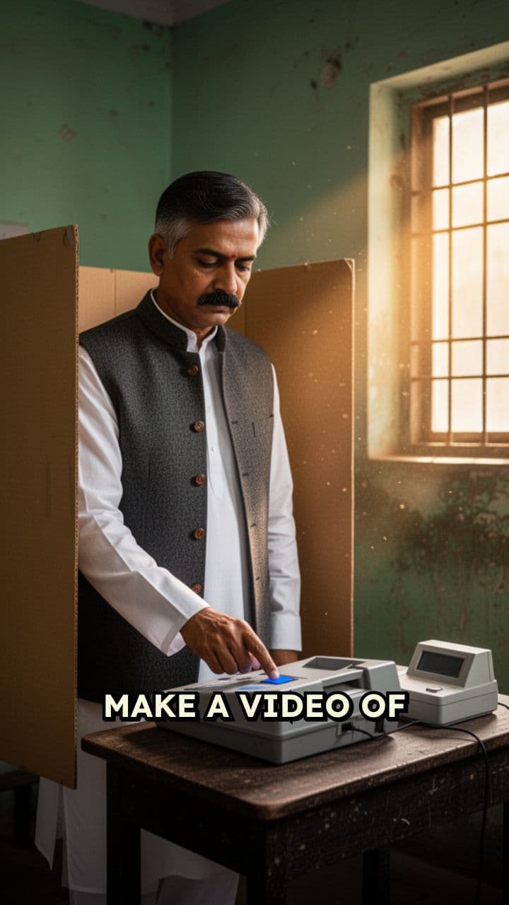Man Voting on EVM in India