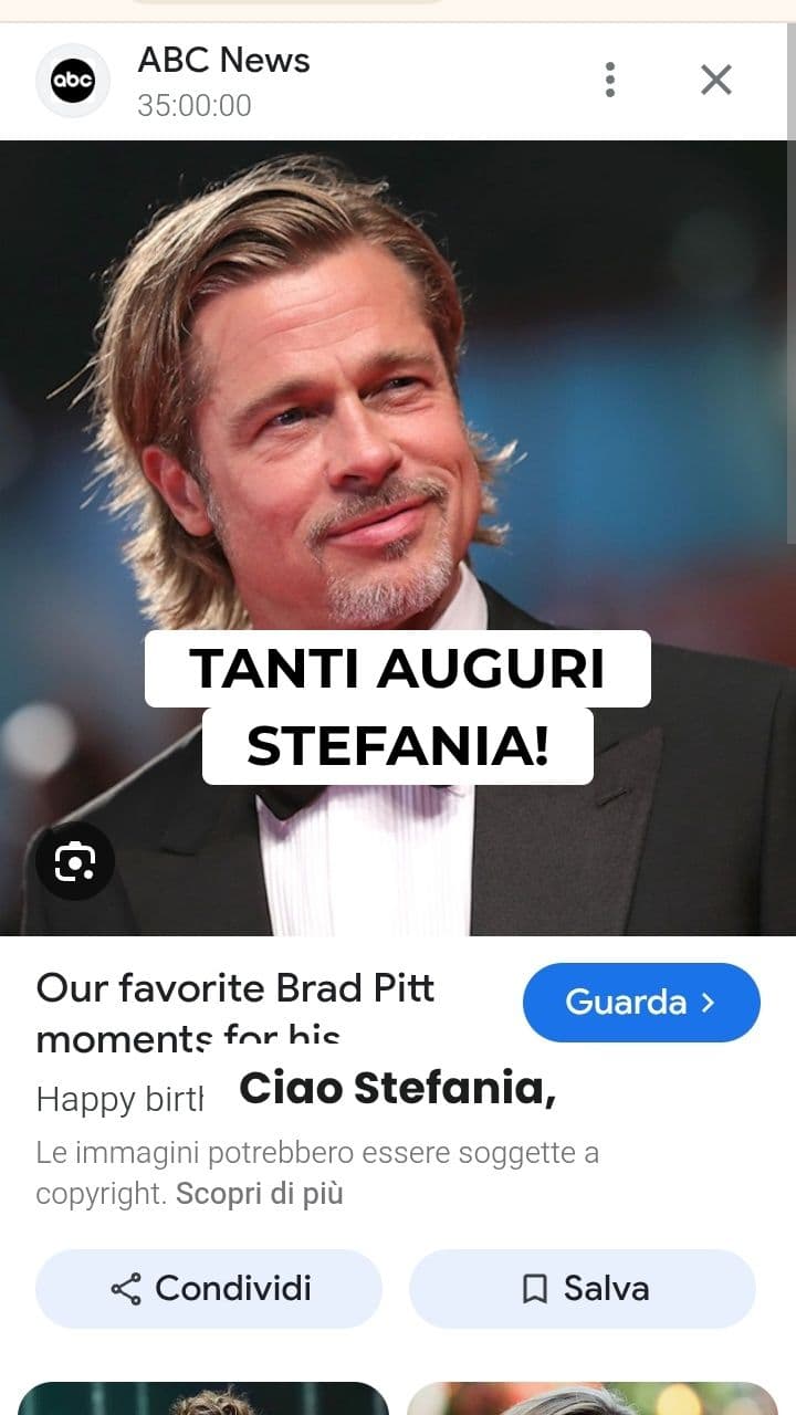 Auguri di Compleanno da Brad Pitt per Stefania