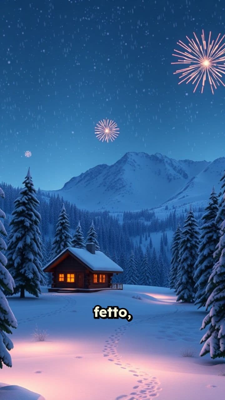 Festa sulla neve con amici e fuochi d'artificio