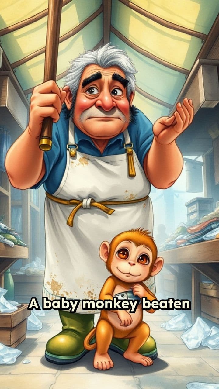 Baby Monkey Takes Revenge at Fish Market