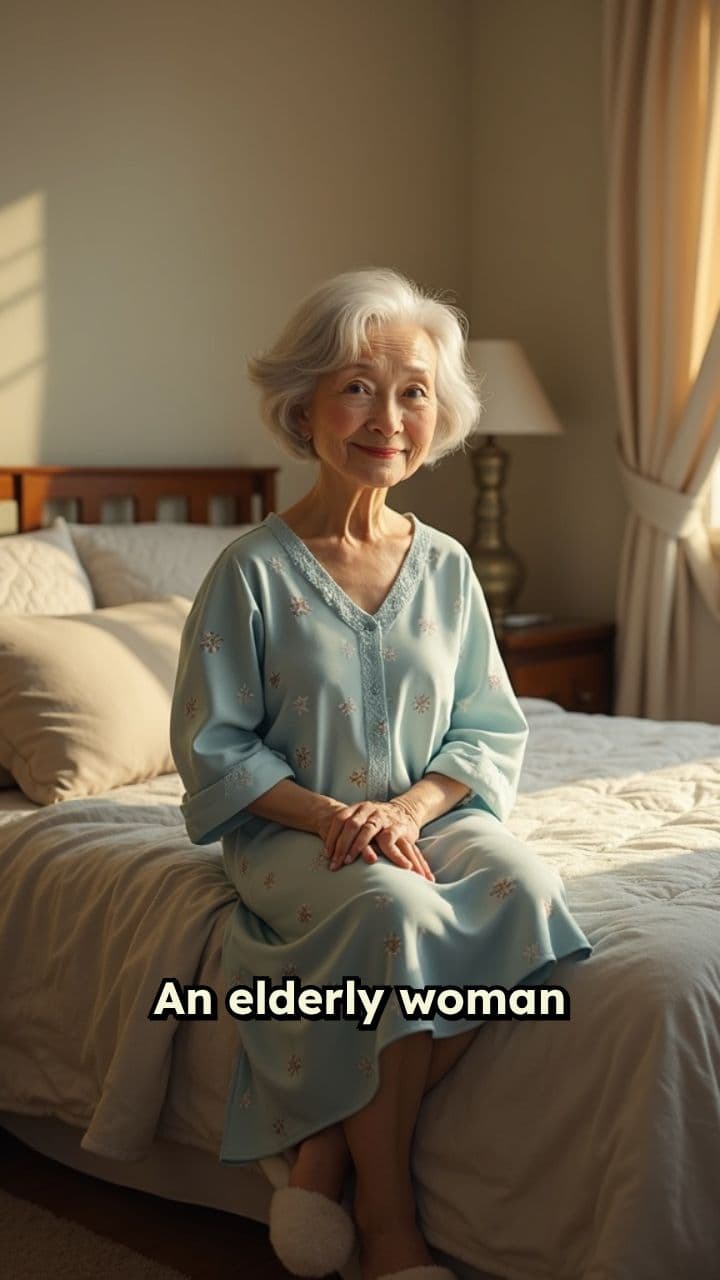 Elderly Woman Settles into Bed