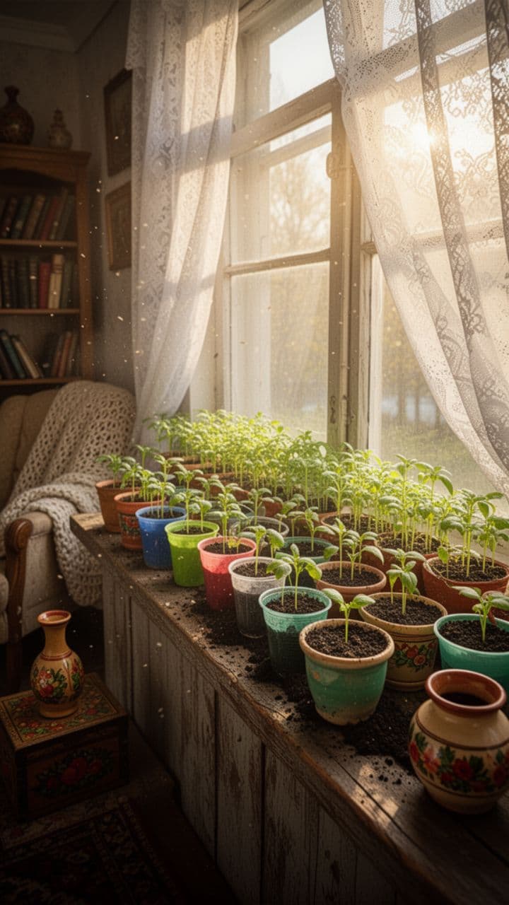 Цветущая рассада на окне