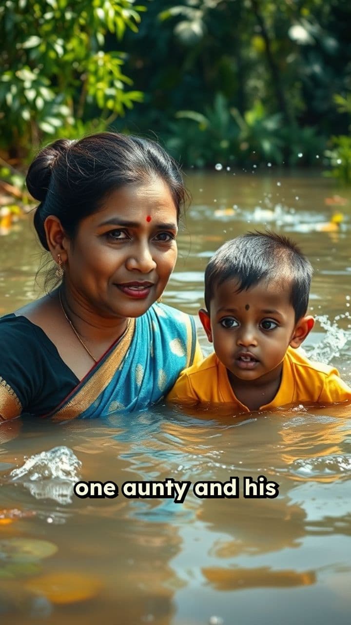 बच्चा और आंटी पानी में गिरे