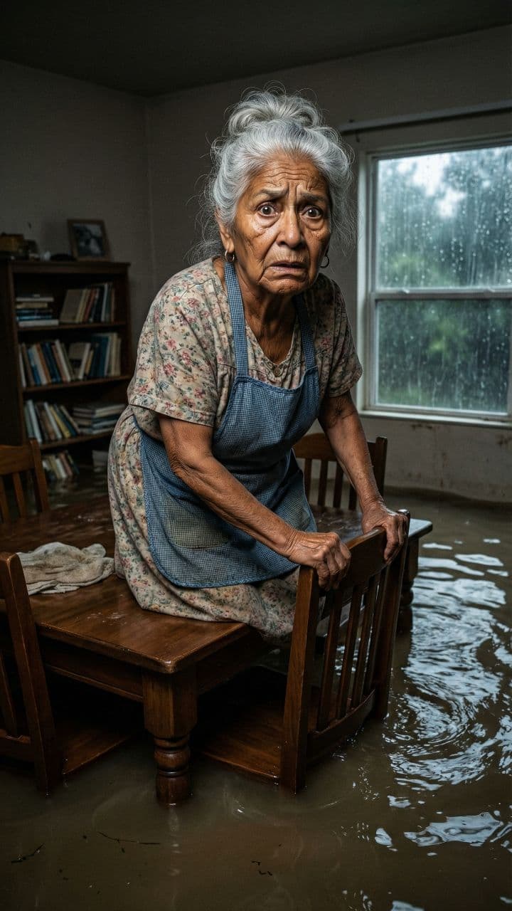 Vecinos rescatan abuelita en inundación