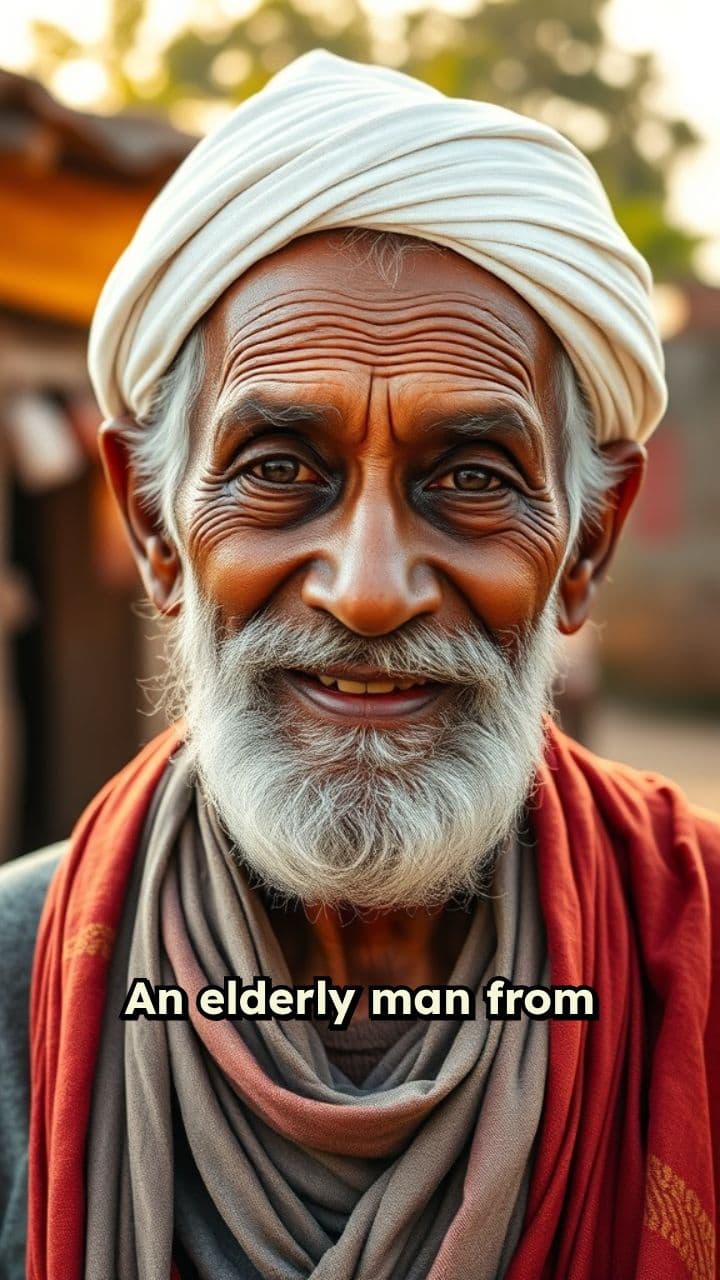 Elderly Man in a Vibrant Village Scene