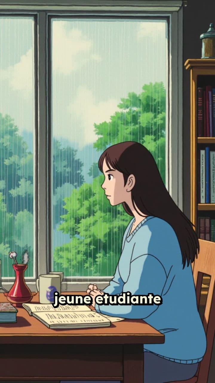 Étudiante sous la pluie en manga