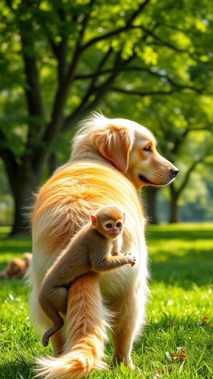 Happy Monkey and Dog Playing