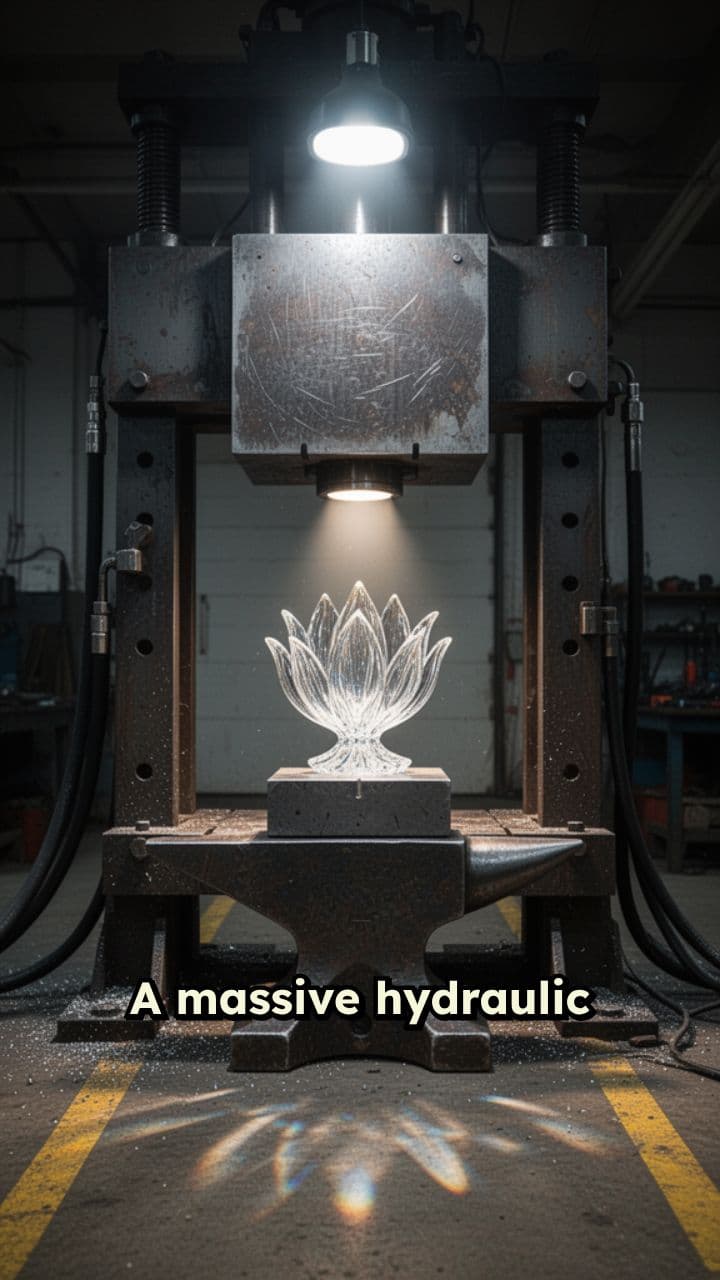 Hydraulic Press Shatters Glass Sculpture