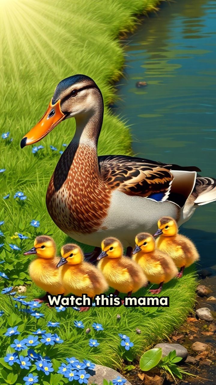 Ducklings Follow Mom Into the River