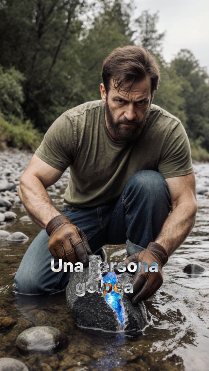 Roca azul revelada con martillo