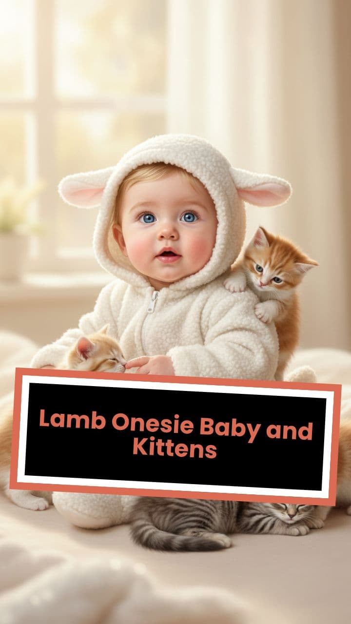 Lamb Onesie Baby and Kittens
