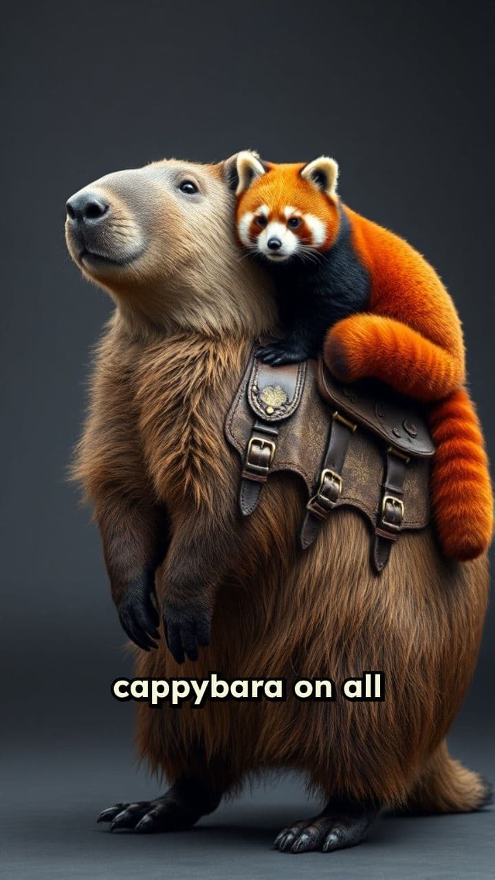 Capybara with Red Panda Rider