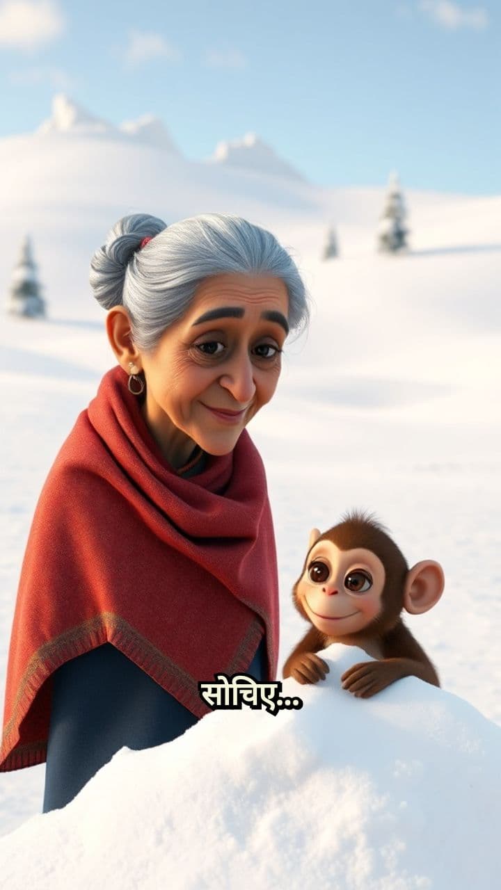 दादी और शरारती बंदर का बर्फीला घर