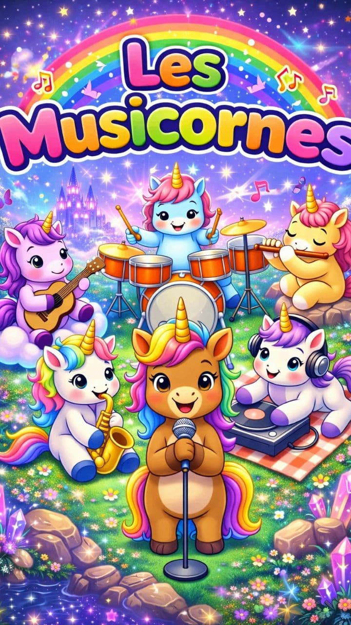 Concert de licornes sous un arc-en-ciel