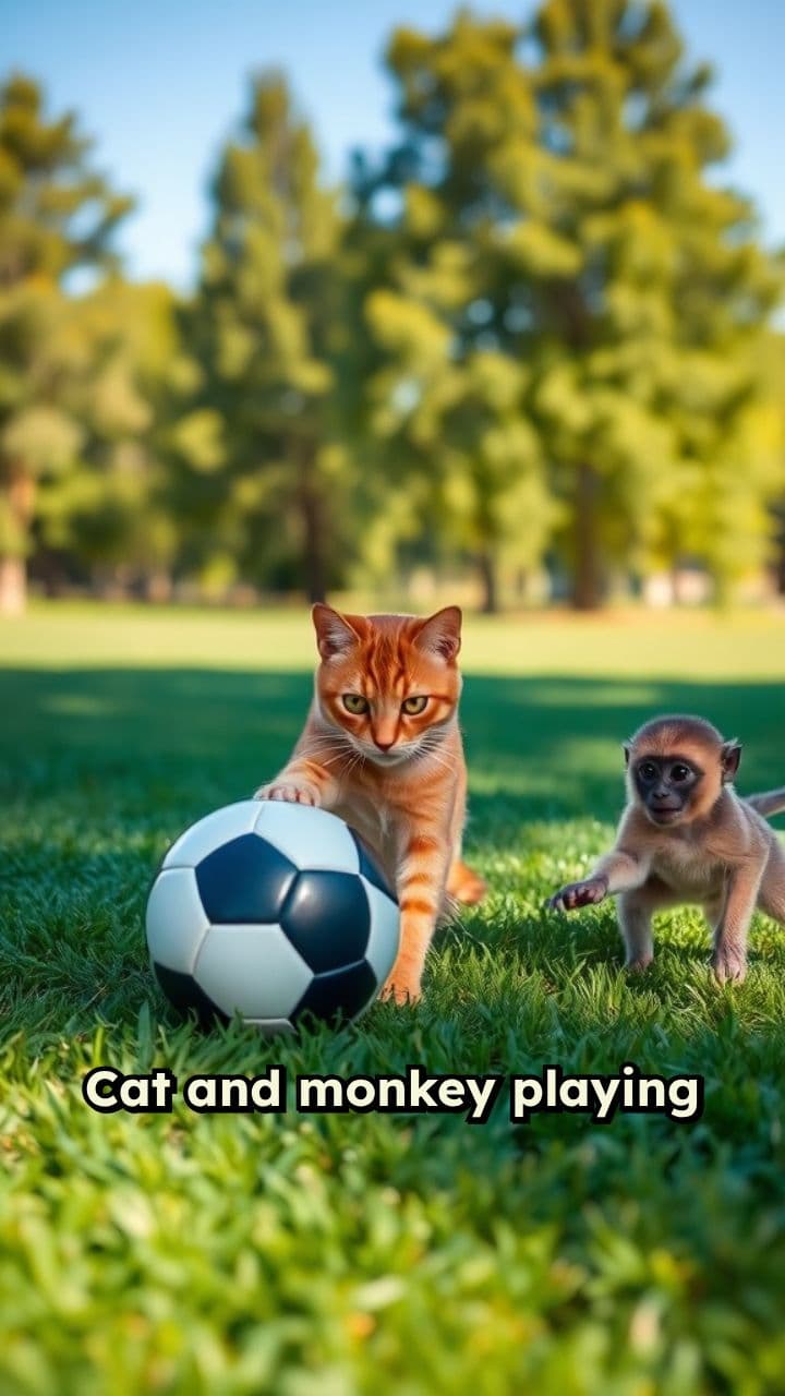Cat and Monkey Football Fun