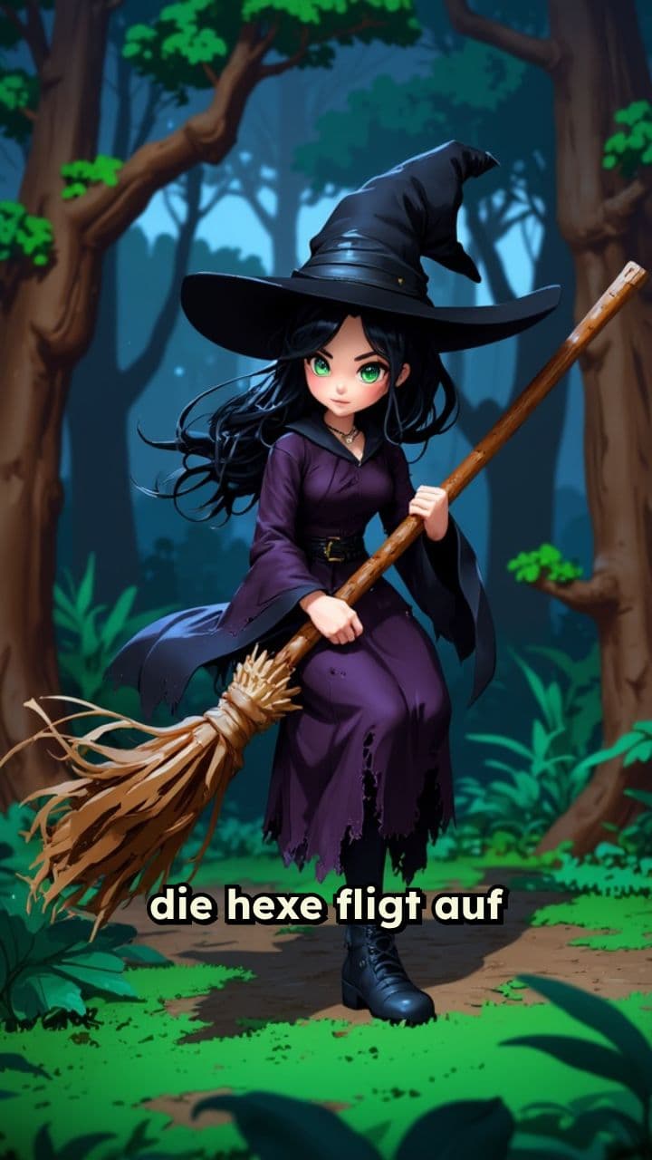 Die fliegende Hexe im Wald