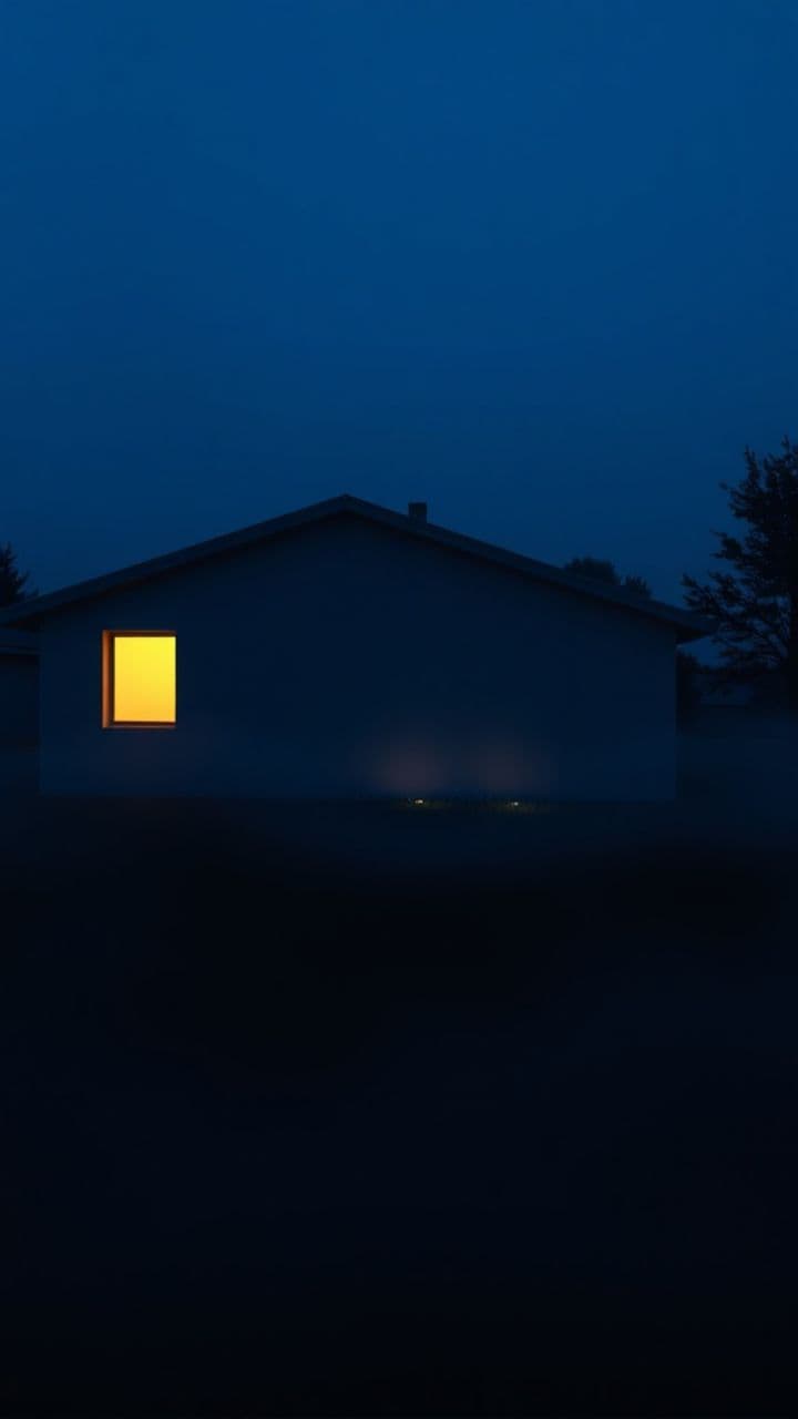 Una casa iluminada por dentro en la noche — símbolo de protección y bendición divina