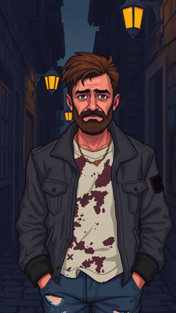 Hombre desaliñado de madrugada con cigarro