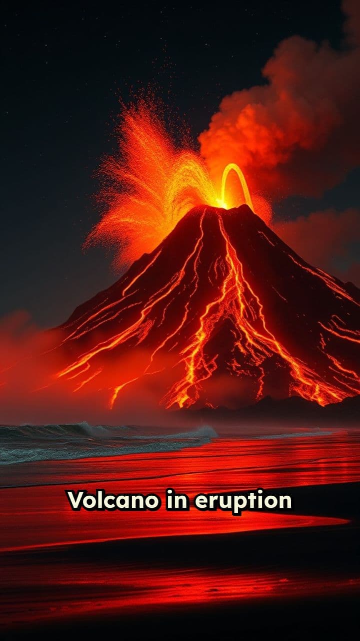 Lava Reaches the Beach During Eruption