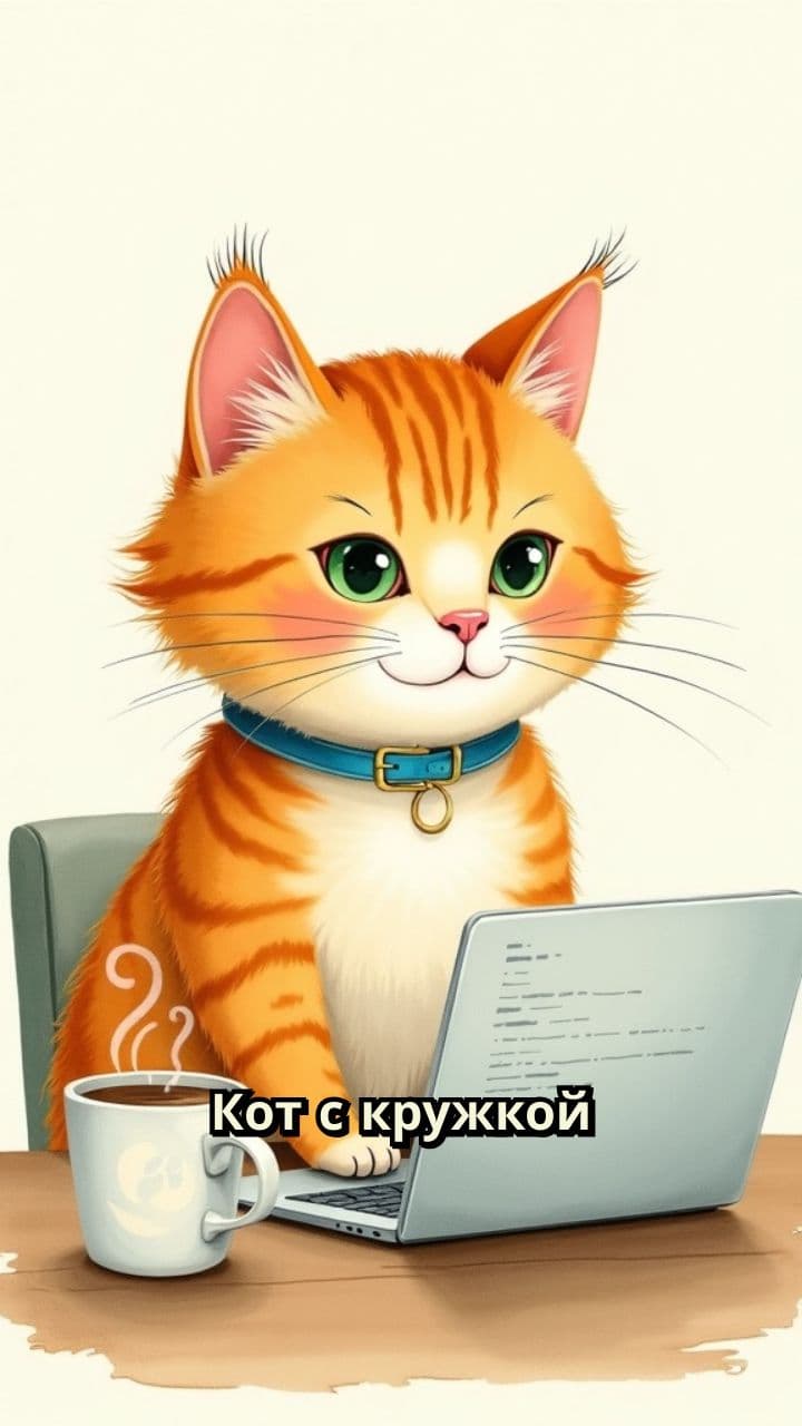 Кот-офисный работник с кофе