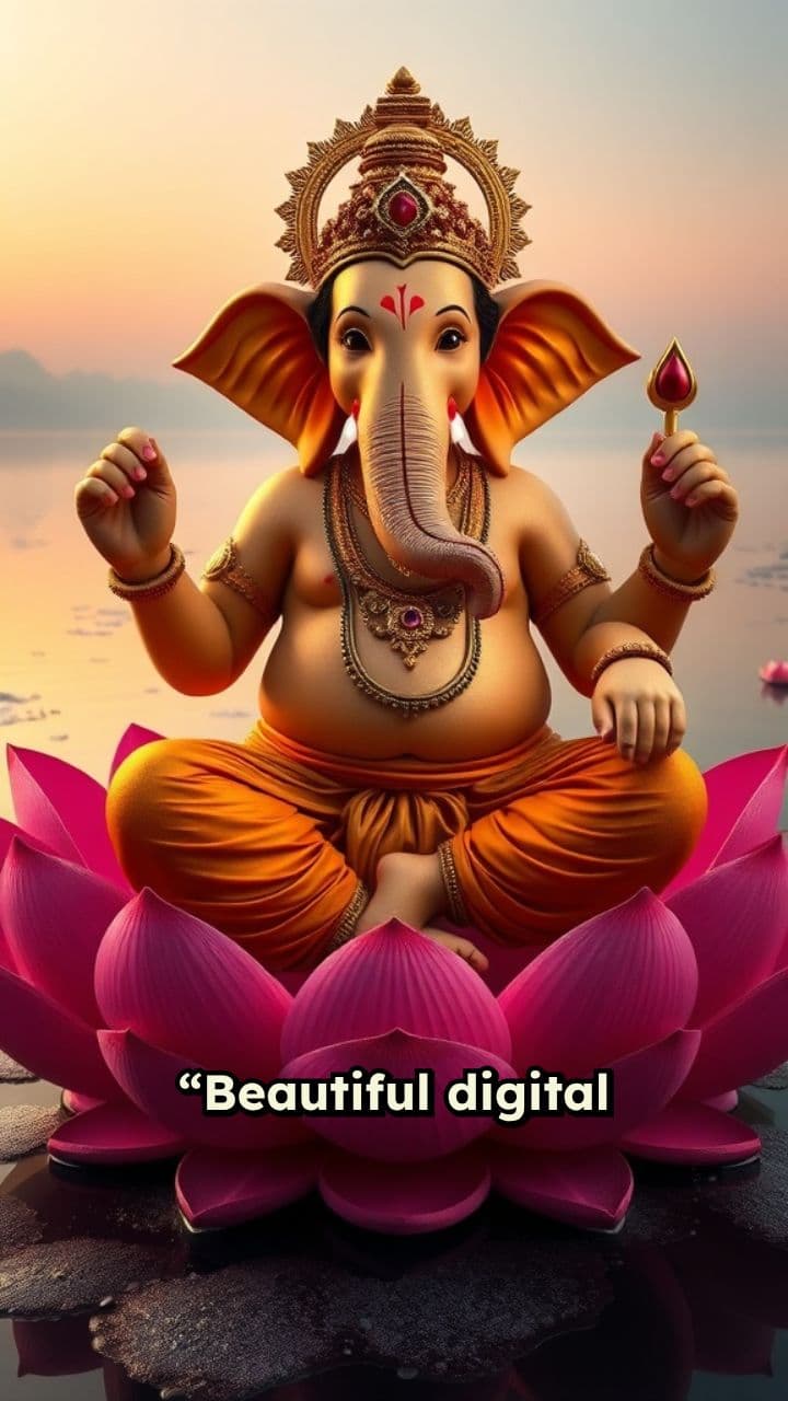 Lord Ganesha on Lotus Temple Background