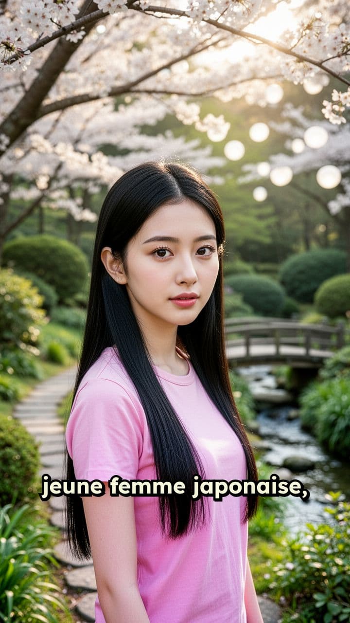 Jeune Japonaise en tee-shirt rose mouillé