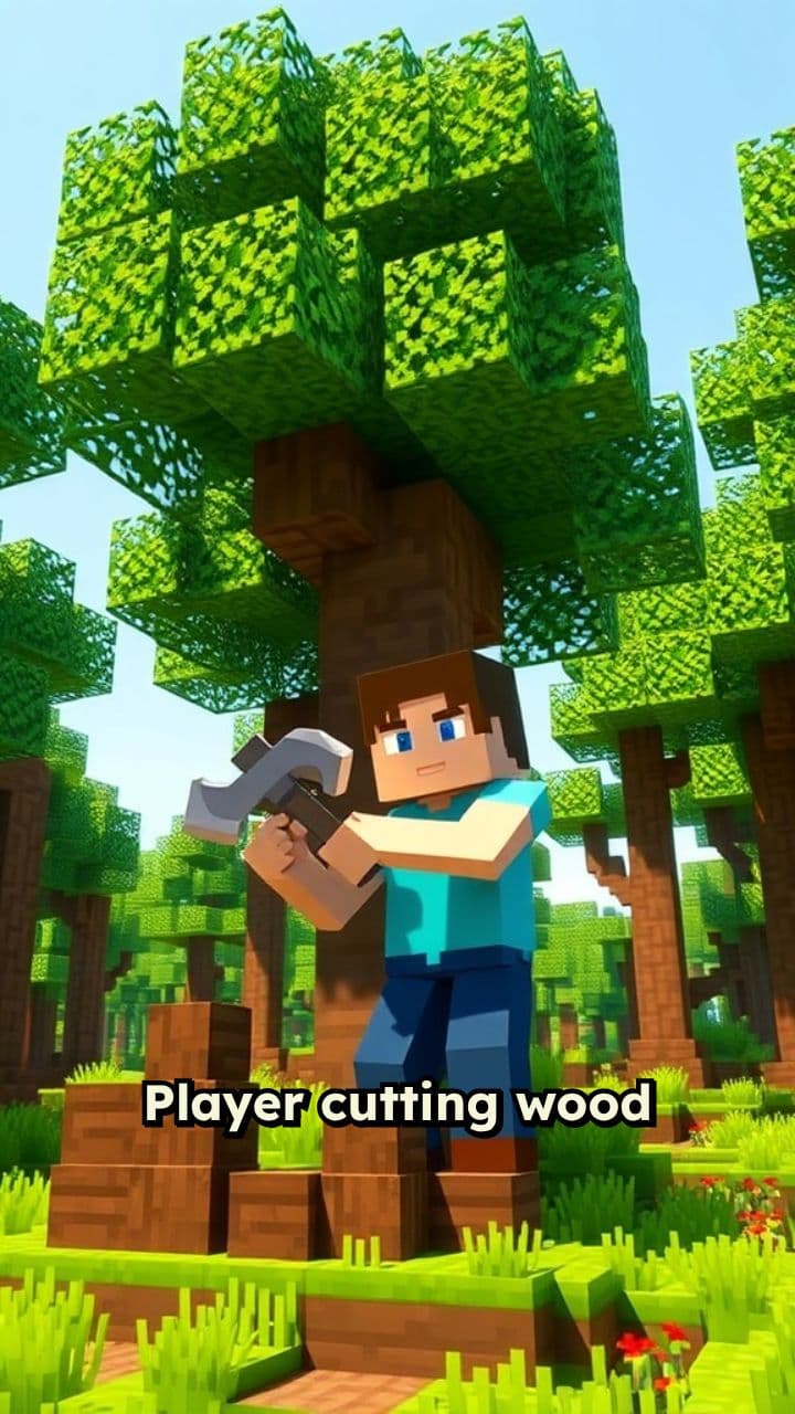 Woodcutting and Base Building in Minecraft