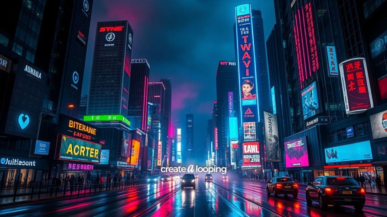 Neon Lights in a Night City Loop
