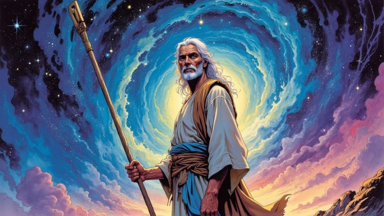 Cosmic Shepherd Jesus with White Hair