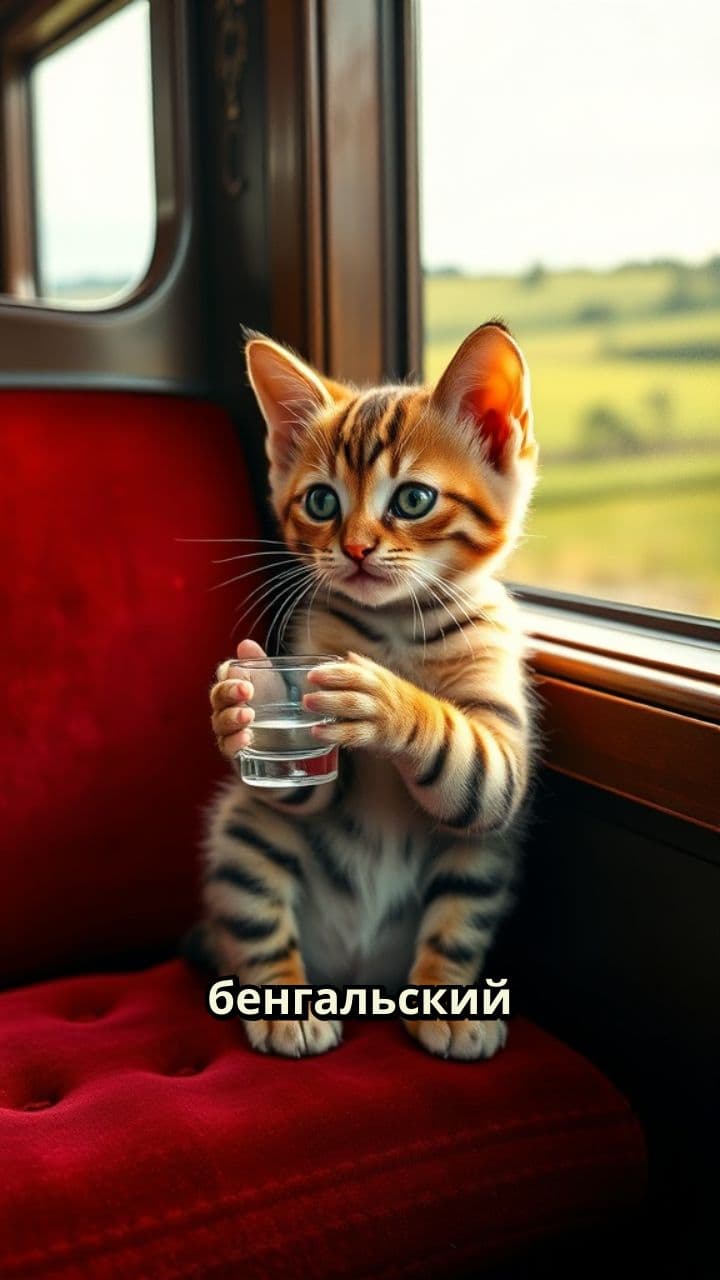 Бенгальский котенок в поезде с водкой