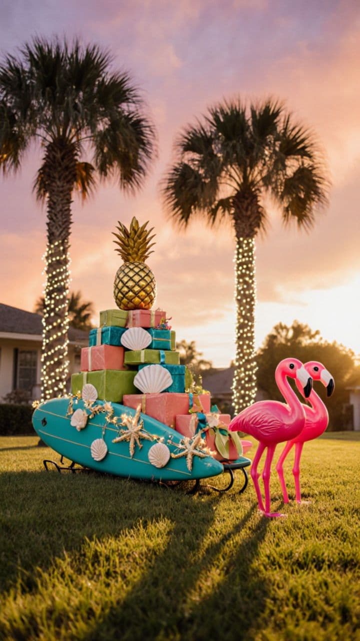 Florida Holiday Flamingo Sleigh