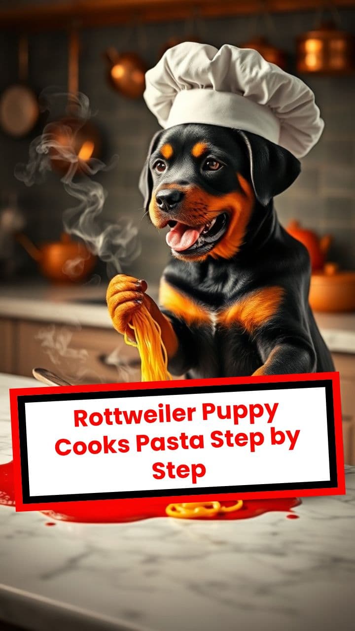 Rottweiler Puppy Cooks Pasta Step by Step
