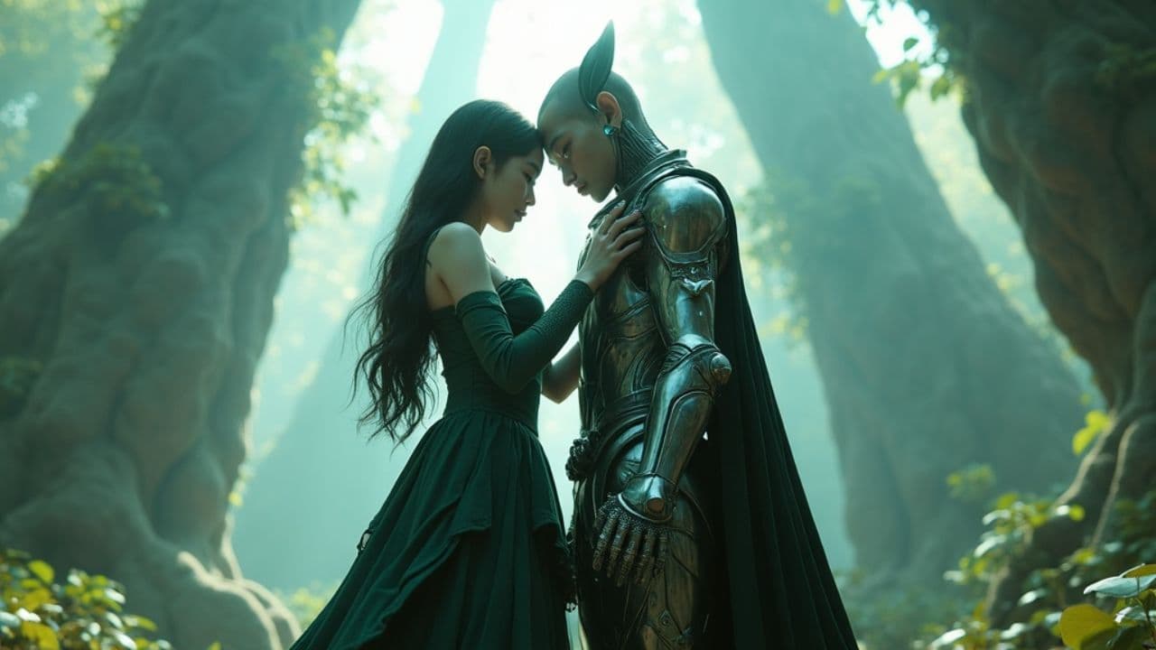 Cyberpunk Angel in Alien Forest