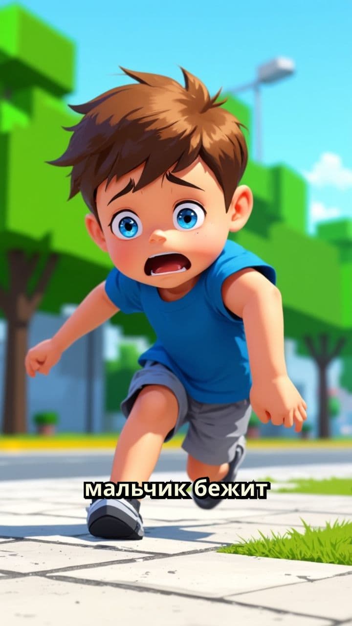 Мальчик в страхе падает после бега