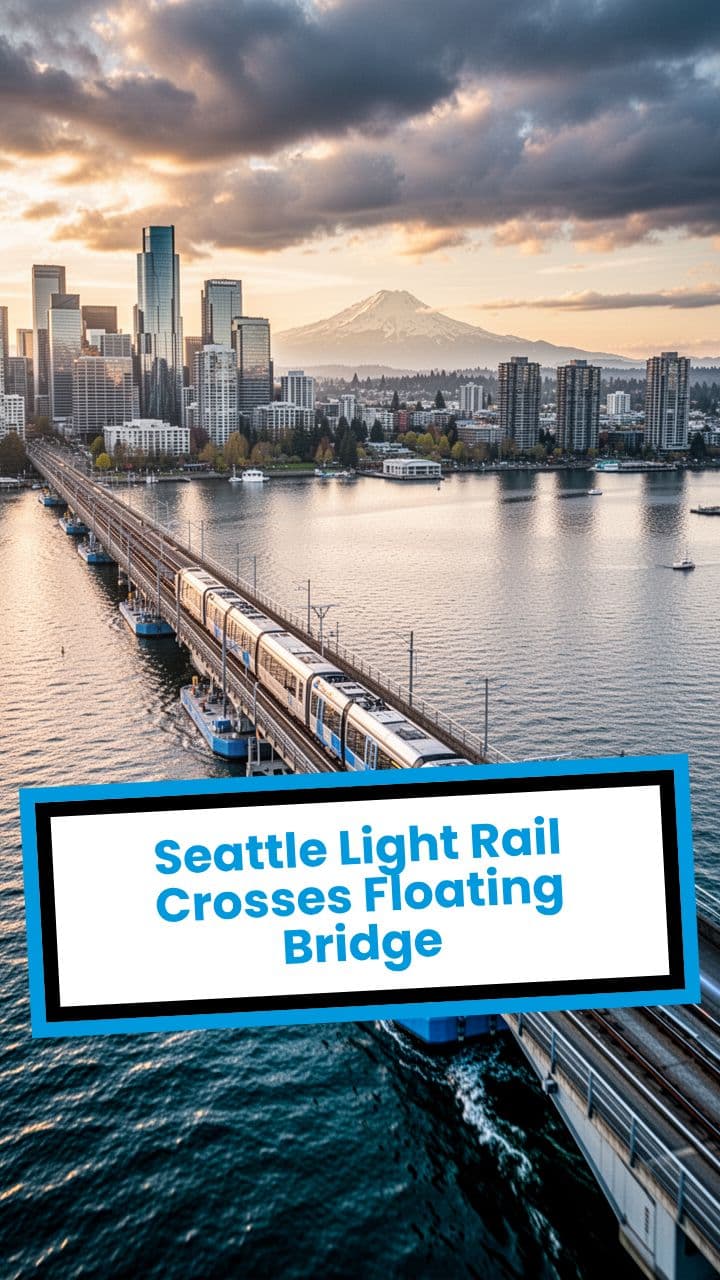Seattle Light Rail Crosses Floating Bridge