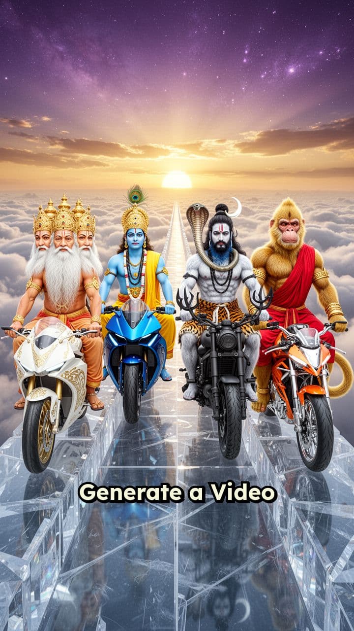 Brahma Vishnu Mahadev Hanuman on Superbikes