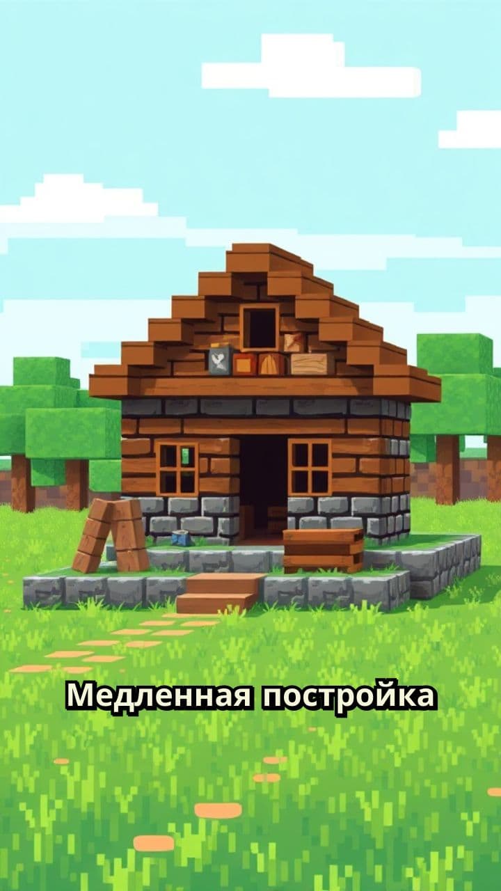Уютный домик в Minecraft на закате