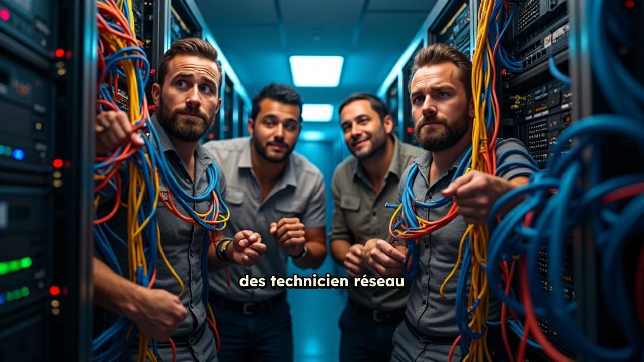 Technicien réseau dans une baie informatique