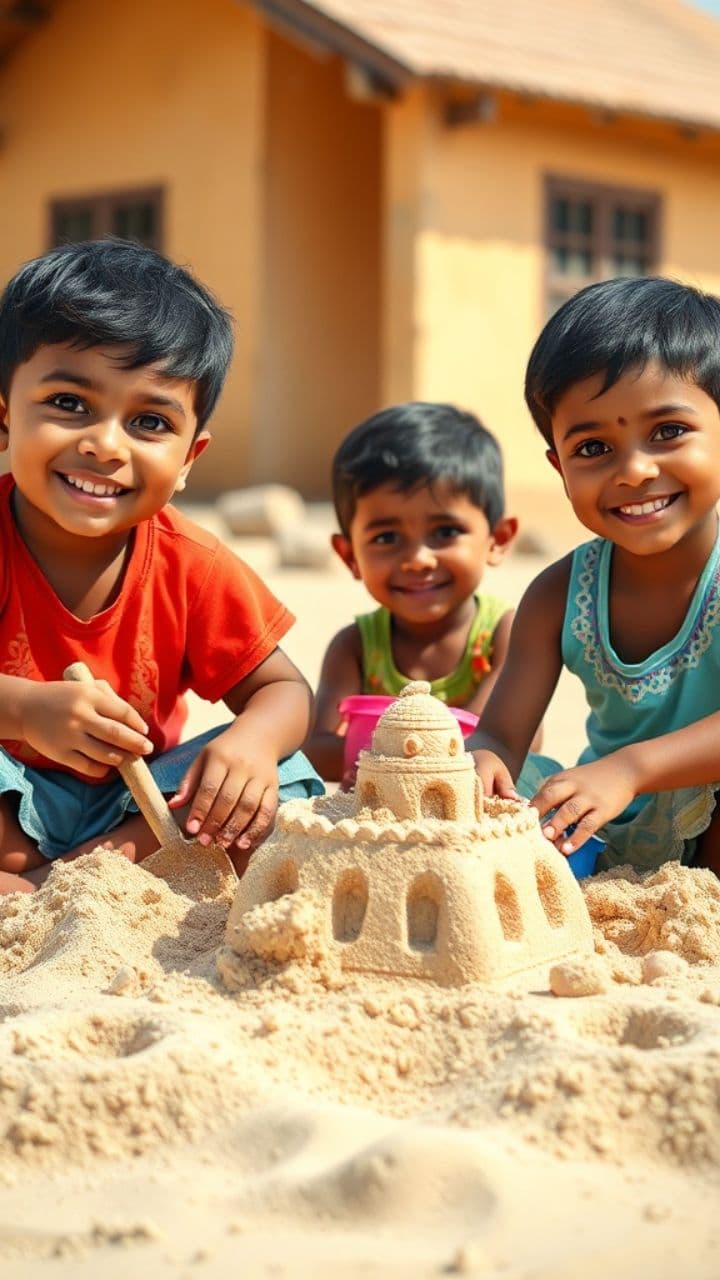 Joyful Sandcastle Fun in India
