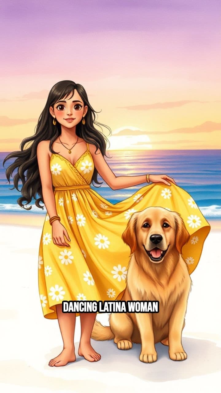 Latina Dancing on the Beach with Dog