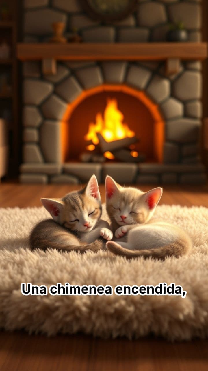 Gatitos junto a la chimenea