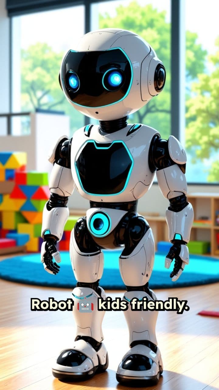 Friendly Blue Robot Waving to Kids