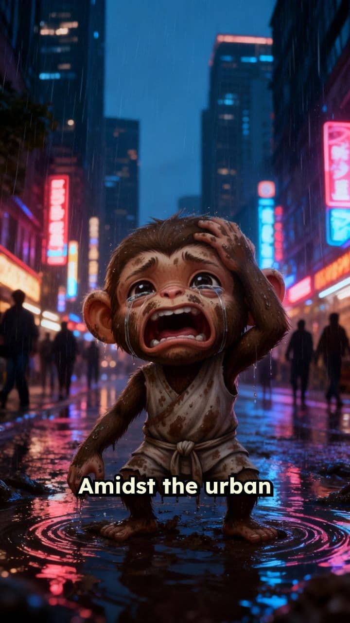 A Monkey's Rainy City Ordeal