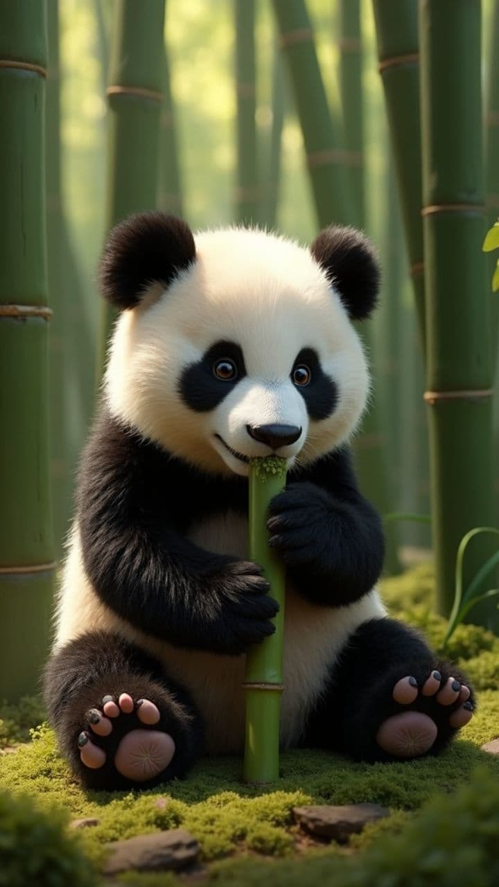 Cute Panda's Bamboo Feast